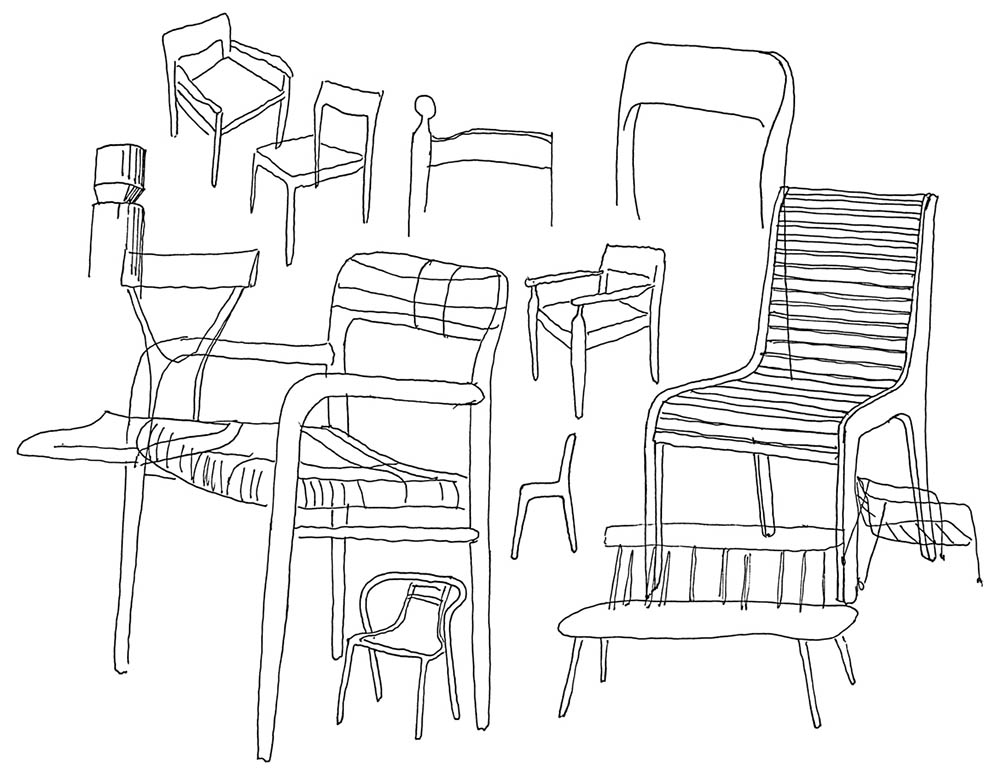 Hand drawn sketches of chair designs